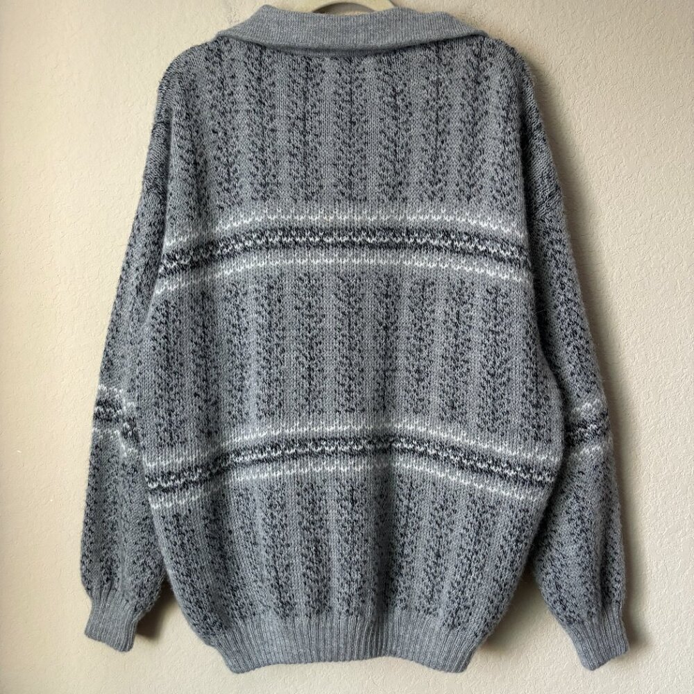 Baby Alpaca Men's XL Printed Gray Full Zip Front Cardigan Jacket Made in Peru - Picture 9 of 12